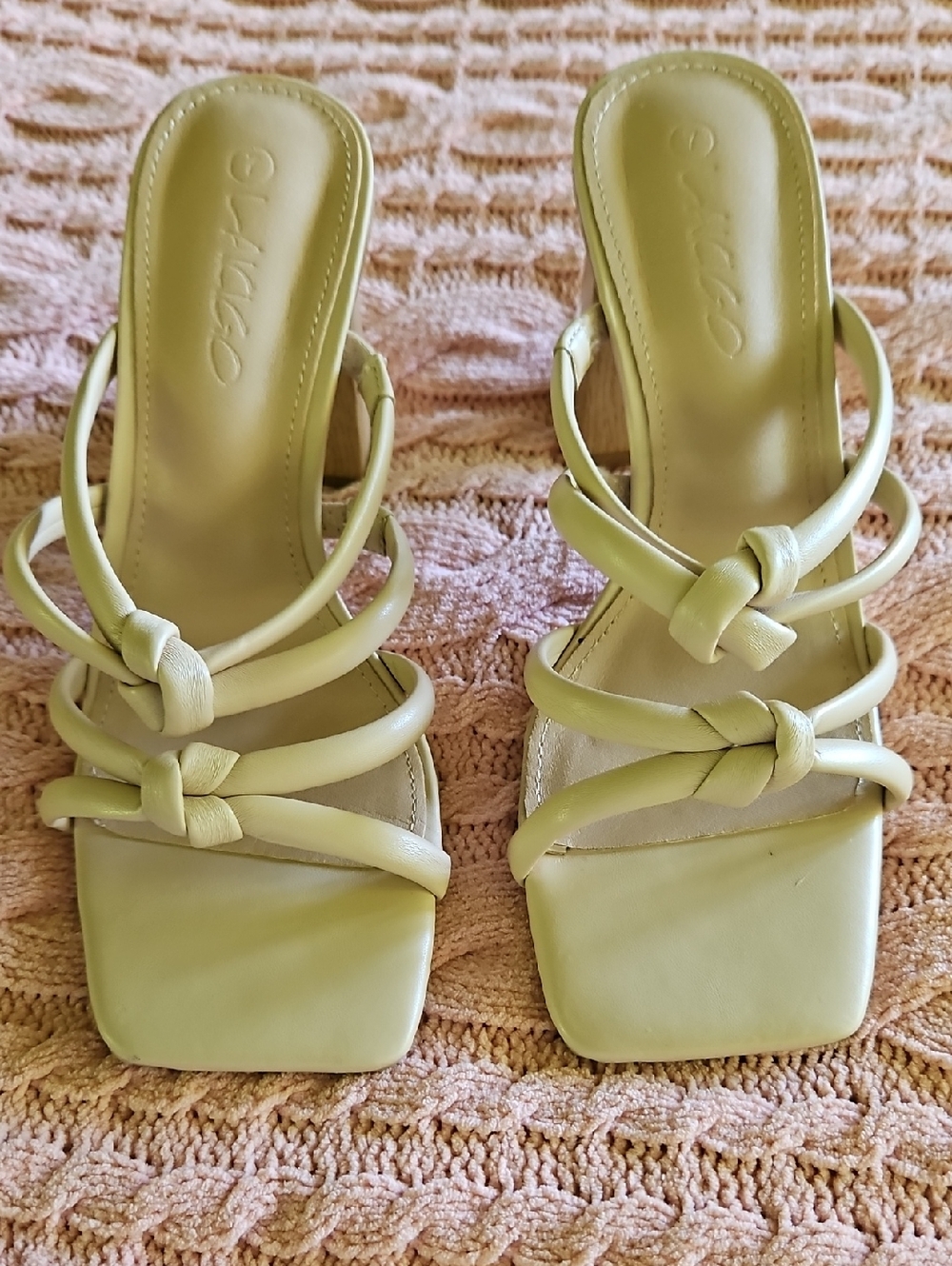 💕Laicigo Strappy Knotted Square-Toe Heels in Cream Tan - Women 7